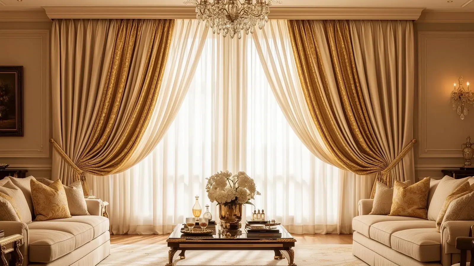 Luxury custom drapery in an elegant living space