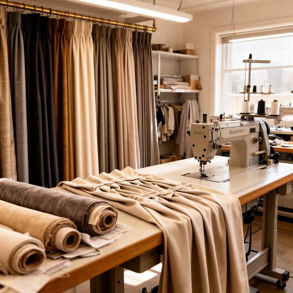 Roseworks Fabrication workroom with custom drapery being crafted