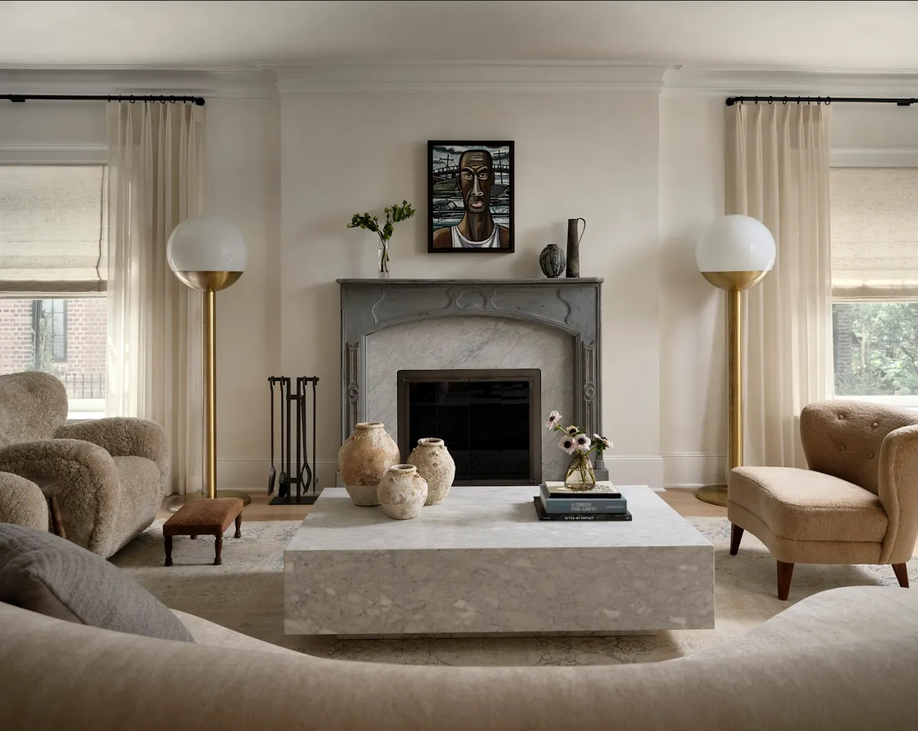 Elegant bedroom with custom drapery and window treatments