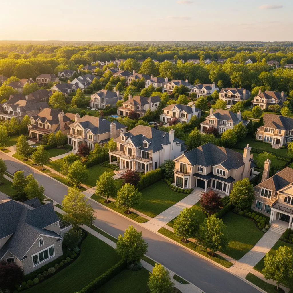Aerial view of an upscale residential neighborhood
