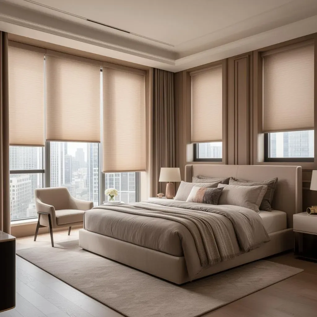 Floor-to-ceiling sheers in a luxury penthouse